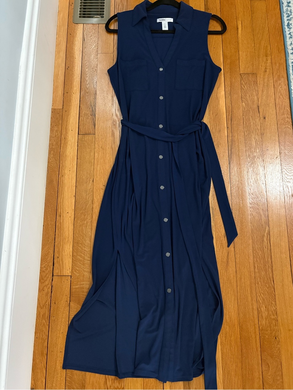 White House Black Market Outlet Navy Sleeveless Button Maxi Tie Waist medium